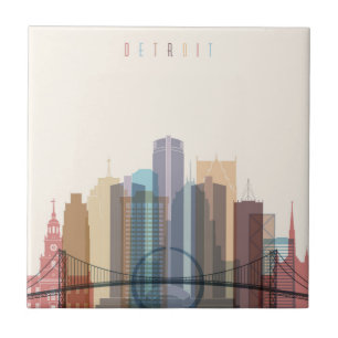 Detroit, Michigan   City Skyline Tile