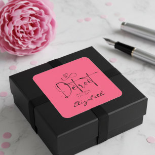 Detroit Michigan Est 1701 "Your Name" Pink Square Sticker