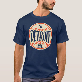 Detroit Michigan Hand-Drawn Baseball Typography T-Shirt