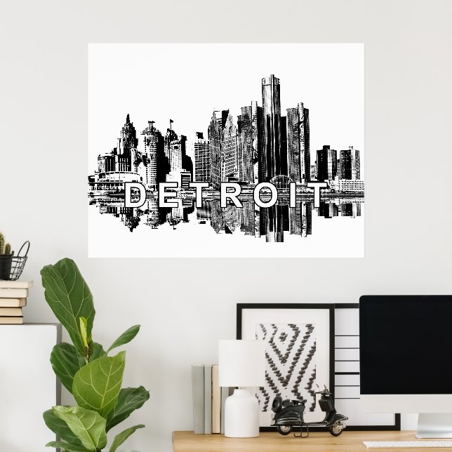 Detroit, Michigan in black ink Poster (Home Office)