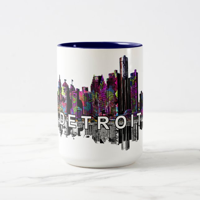 Detroit, Michigan in graffiti Two-Tone Coffee Mug (Center)