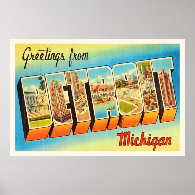 Detroit Michigan MI Old Vintage Travel Souvenir Poster (Front)