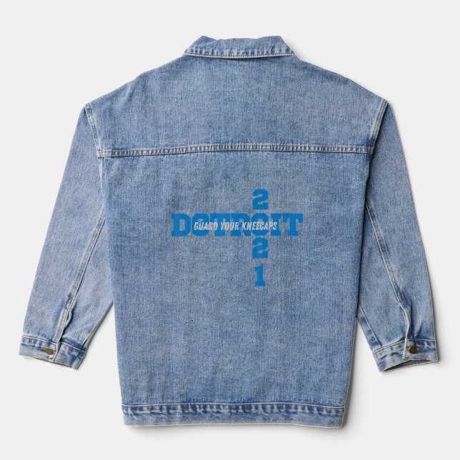 Detroit Michigan Michigander Sunday Lion Knee Cap  Denim Jacket (Back)
