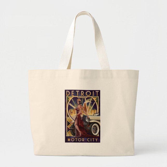 Detroit, Michigan | Motor City Large Tote Bag (Front)