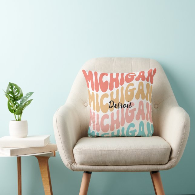 Detroit Michigan Pillow Repeating Rainbow (Chair)