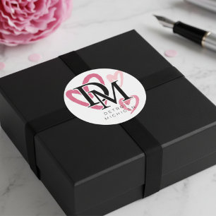 Detroit Michigan Pink Hearts Classic Round Sticker