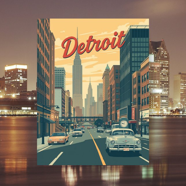 Detroit Michigan Retro Cars Travel Postcard (Detroit Michigan Retro Cars Travel Postcard)