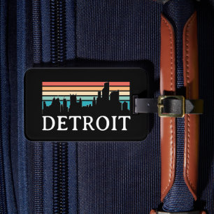 Detroit Michigan Retro Vintage Sunset Skyline Luggage Tag