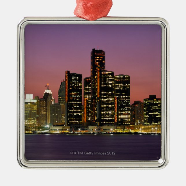 Detroit, Michigan Skyline at Night Metal Tree Decoration (Front)