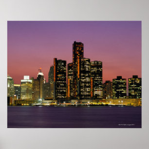Detroit, Michigan Skyline at Night Poster