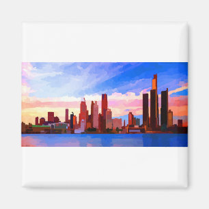 Detroit Michigan Skyline at Sunset Magnet