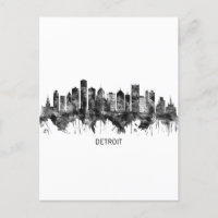 Detroit Michigan Skyline BW