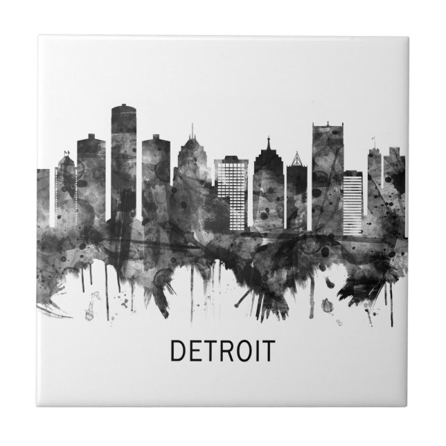 Detroit Michigan Skyline BW Tile (Front)