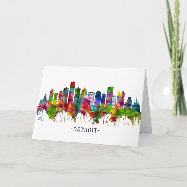Detroit Michigan Skyline Holiday Card (Front)