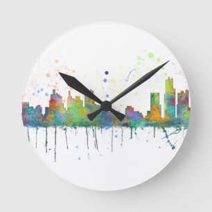 DETROIT, MICHIGAN SKYLINE ROUND CLOCK