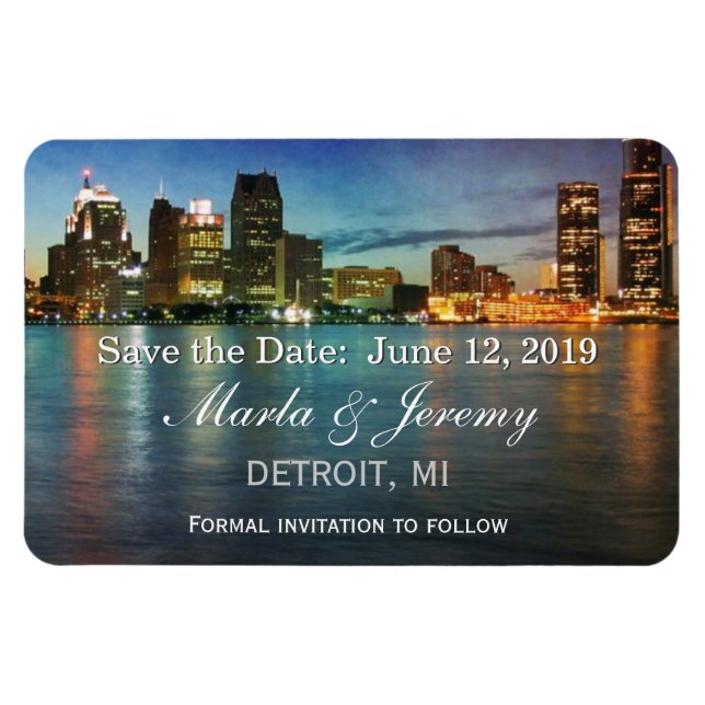 Detroit Michigan skyline save the date Magnet (Horizontal)