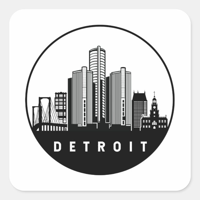 Detroit Michigan Skyline Square Sticker (Front)