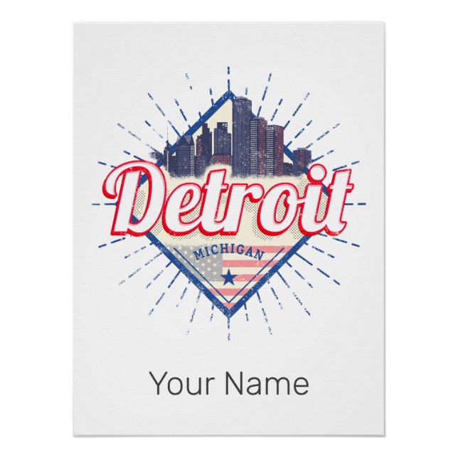 Detroit Michigan United States Skyline Vintage USA Poster (Front)