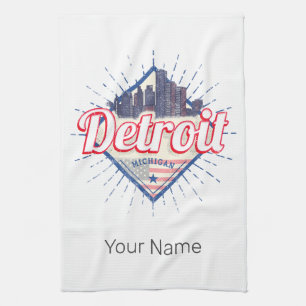 Detroit Michigan United States Skyline Vintage USA Tea Towel