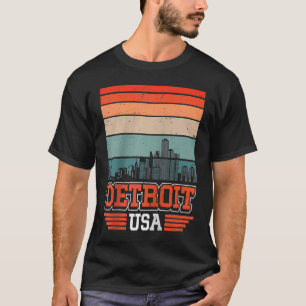 Detroit Michigan USA Retro Vintage Sunset Skyline T-Shirt