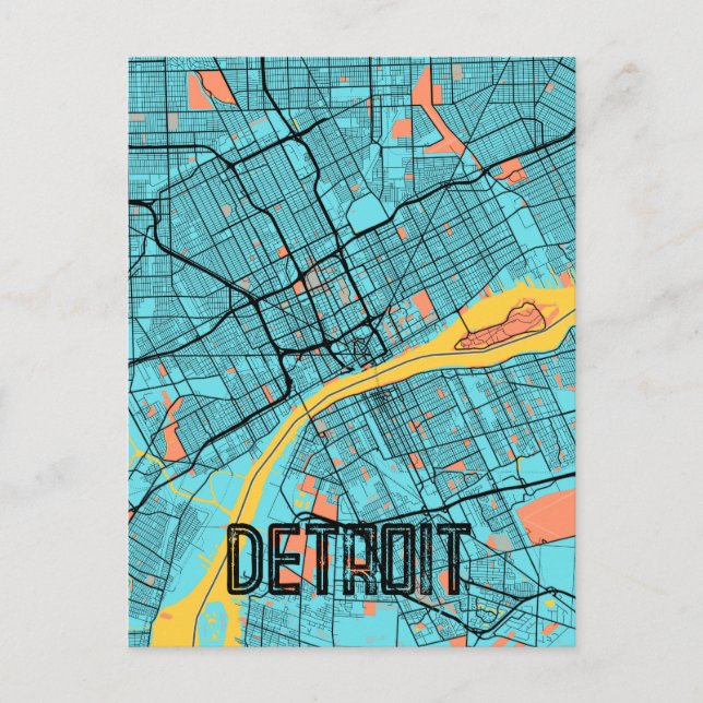 Detroit, Michigan USA Teal  Postcard (Front)