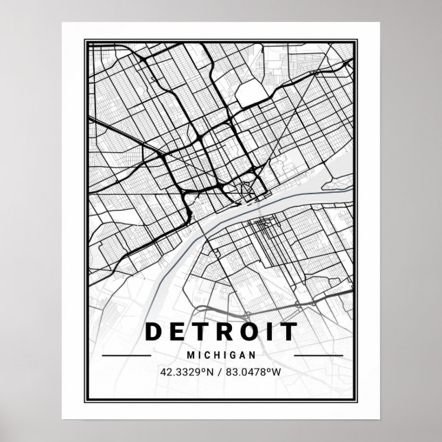 Detroit Michigan USA Travel City Map Poster (Front)
