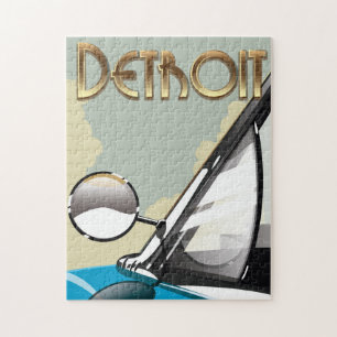 Detroit Michigan Vintage automobile travel poster Jigsaw Puzzle