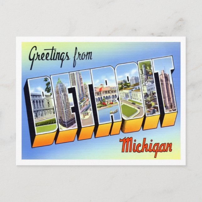 Detroit, Michigan Vintage Big Letters Postcard (Front)