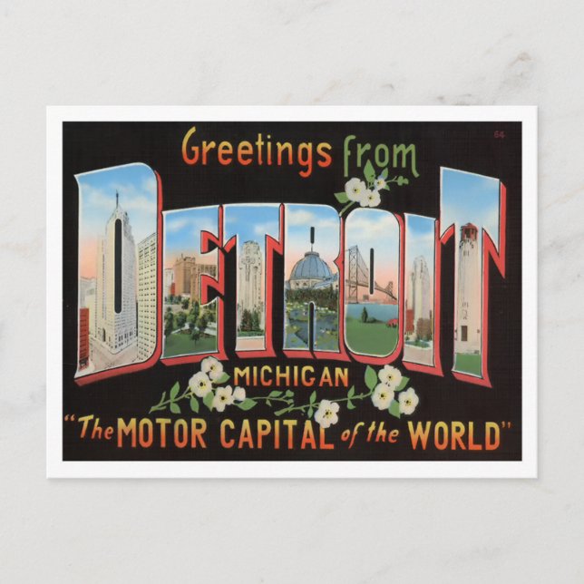 Detroit, Michigan Vintage Big Letters Postcard (Front)