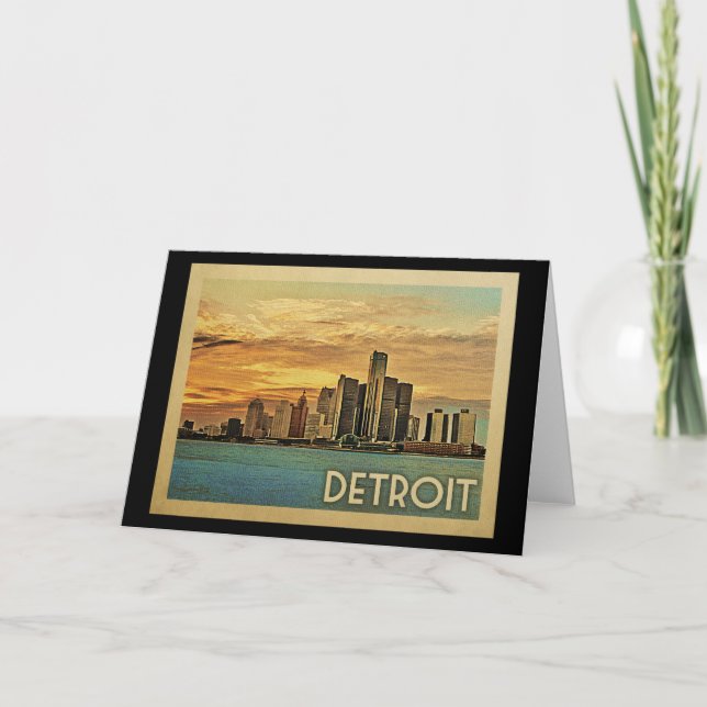 Detroit Michigan Vintage Travel Card (Front)