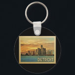Detroit Michigan Vintage Travel Key Ring<br><div class="desc">Detroit Michigan design in Vintage Travel style featuring a beautiful sunset skyline of the city.</div>