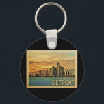 Detroit Michigan Vintage Travel Key Ring<br><div class="desc">Detroit Michigan design in Vintage Travel style featuring a beautiful sunset skyline of the city.</div>
