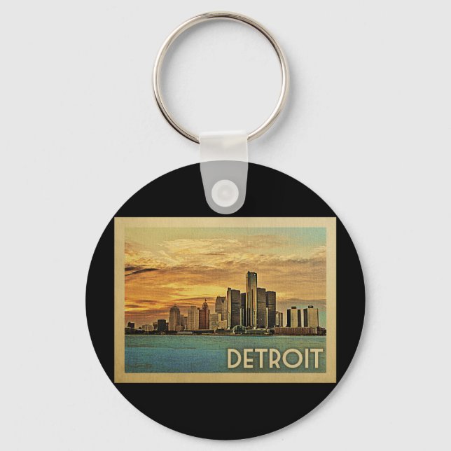 Detroit Michigan Vintage Travel Key Ring (Front)