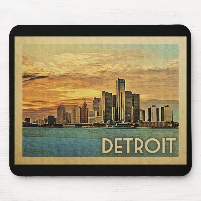 Detroit Michigan Vintage Travel Mouse Mat (Front)