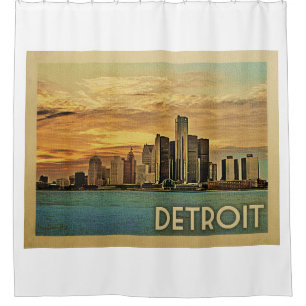 Detroit Michigan Vintage Travel Shower Curtain