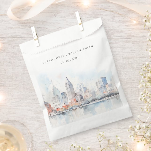 Detroit Michigan Watercolor Landscape Wedding Favour Bags (Clipped)