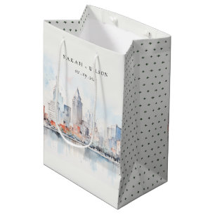 Detroit Michigan Watercolor Landscape Wedding Medium Gift Bag