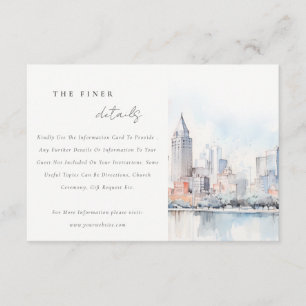 Detroit Michigan Watercolor Scape Wedding Details Enclosure Card