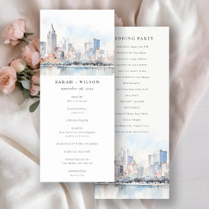 Detroit Michigan Watercolor Scape Wedding Program Invitation