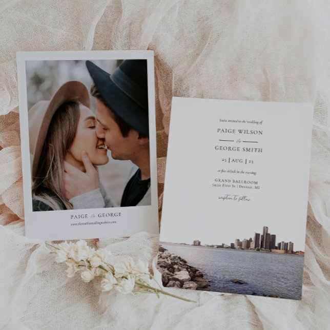 Detroit Michigan Watercolor Wedding Invitation (Creator Uploaded)