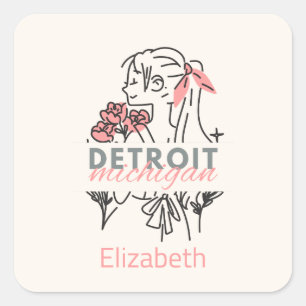 Detroit Pink Flowers Custom Square Sticker