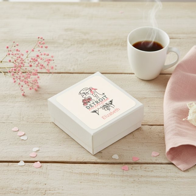 Detroit Pink Flowers Custom Square Sticker (Detroit Pink Flowers Custom Square Sticker)