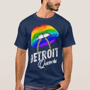 Detroit Queen LGBTQ Gay Pride Rainbow Flag City T-Shirt