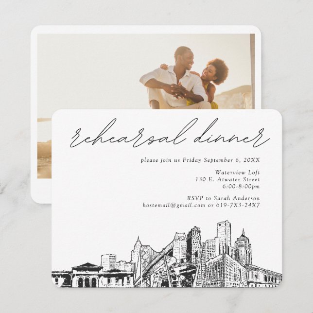 Detroit Rehearsal Dinner Wedding Enclosure Card (Front/Back)