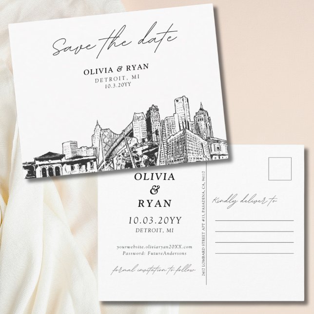 Detroit Save the Date Postcard for Weddings (Detroit Save the Date Postcard for Weddings)