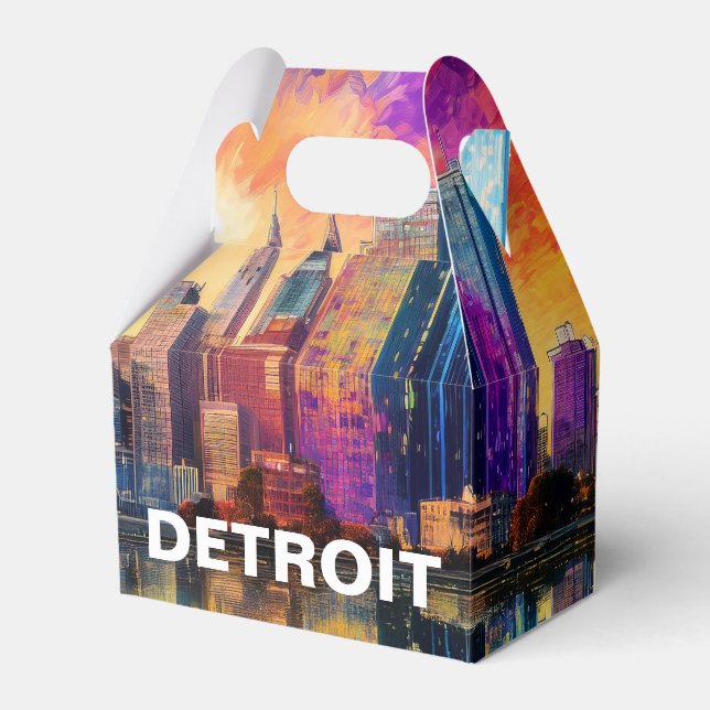 Detroit Skyline Abstract Art Favour Box (Front Side)
