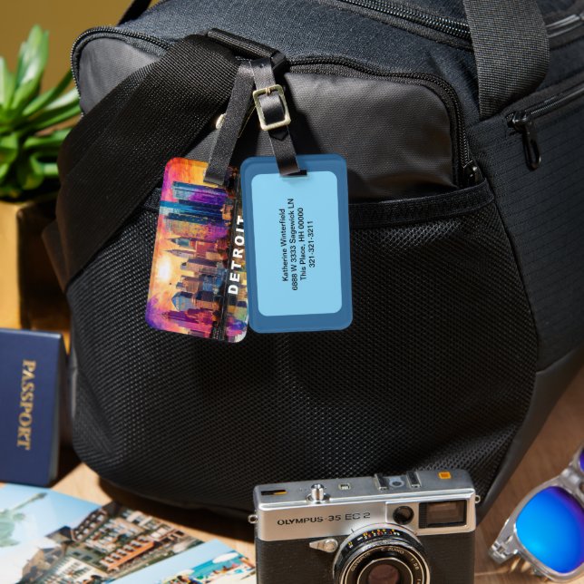 Detroit Skyline Abstract Art Luggage Tag (Front & Back)