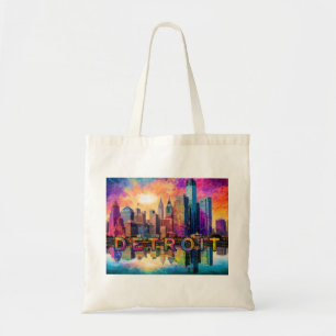 Detroit Skyline Abstract Art Tote Bag