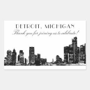 Detroit Skyline Art Deco Thank You Wedding Rectangular Sticker