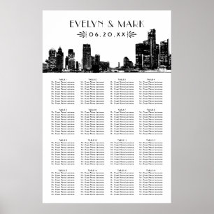 Detroit Skyline Art Deco Wedding Seating Poster